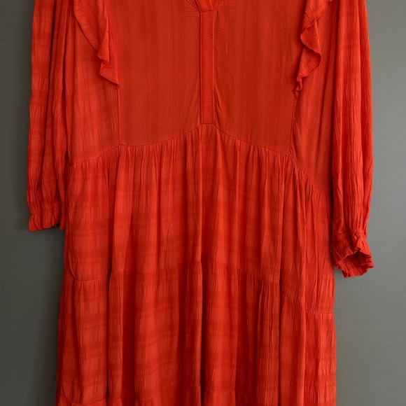 Anthropologie Amadi Rossi Dress Size Large Red Orange Ruffles Gauzy Lightweight - Picture 7 of 16